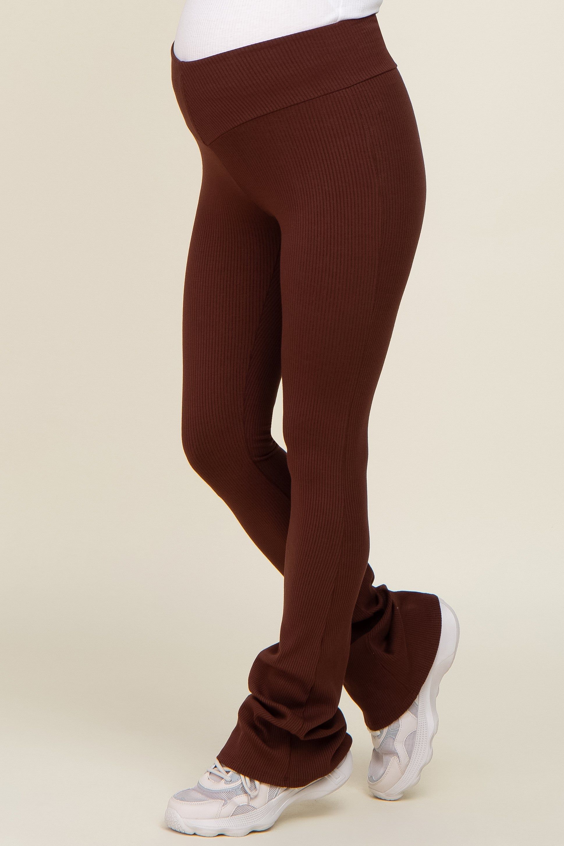Brown Rib Knit Flare Maternity Leggings sold by Pinkblush product image thumbnail 3