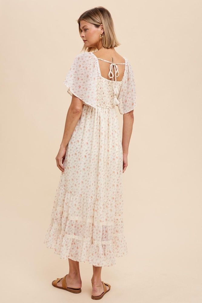 Cream Floral Crochet Trim Midi Dress sold by Pinkblush product image thumbnail 3