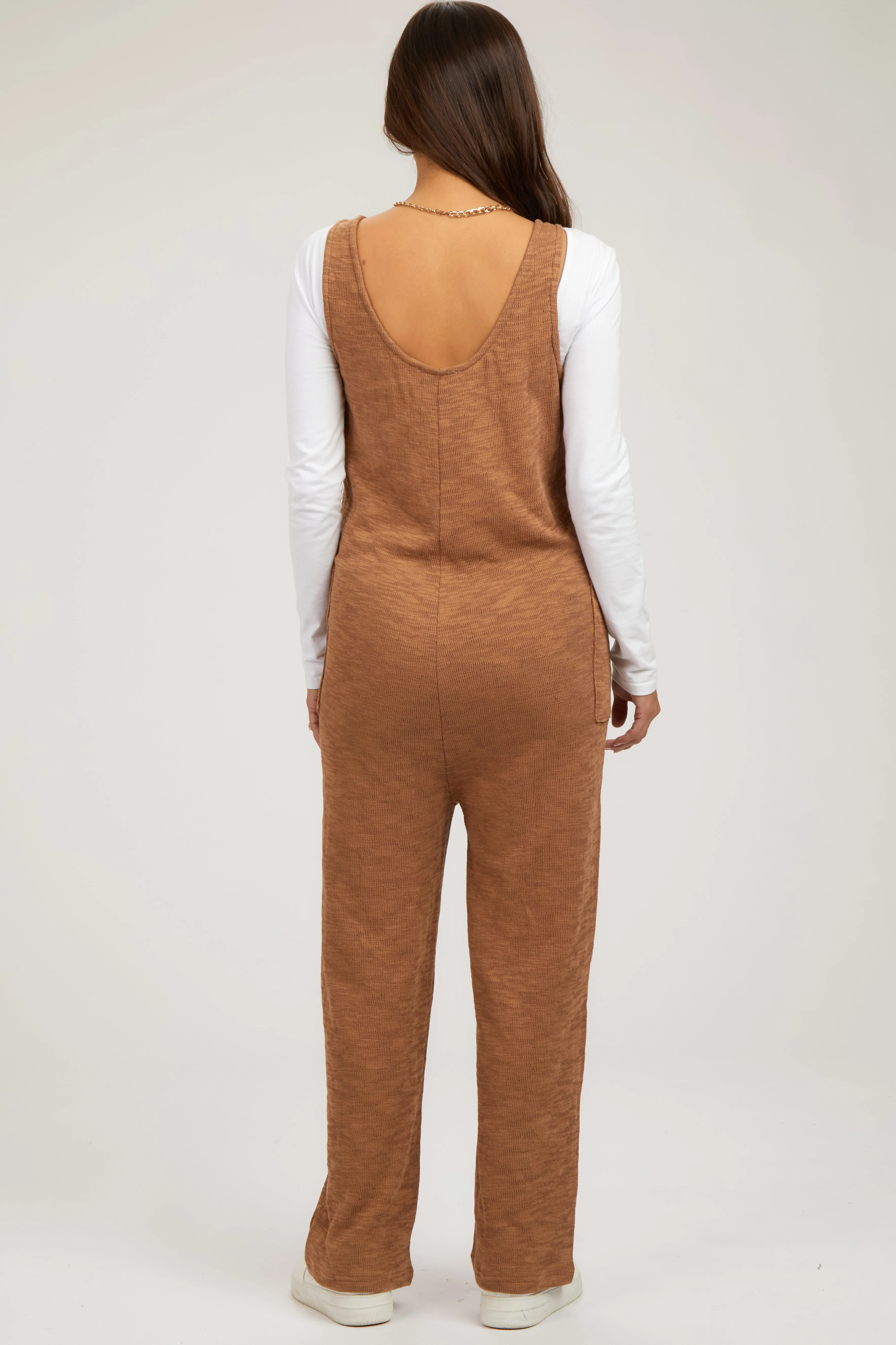 Camel Scoop Neck Sleeveless Maternity Jumpsuit sold by Pinkblush product image thumbnail 3