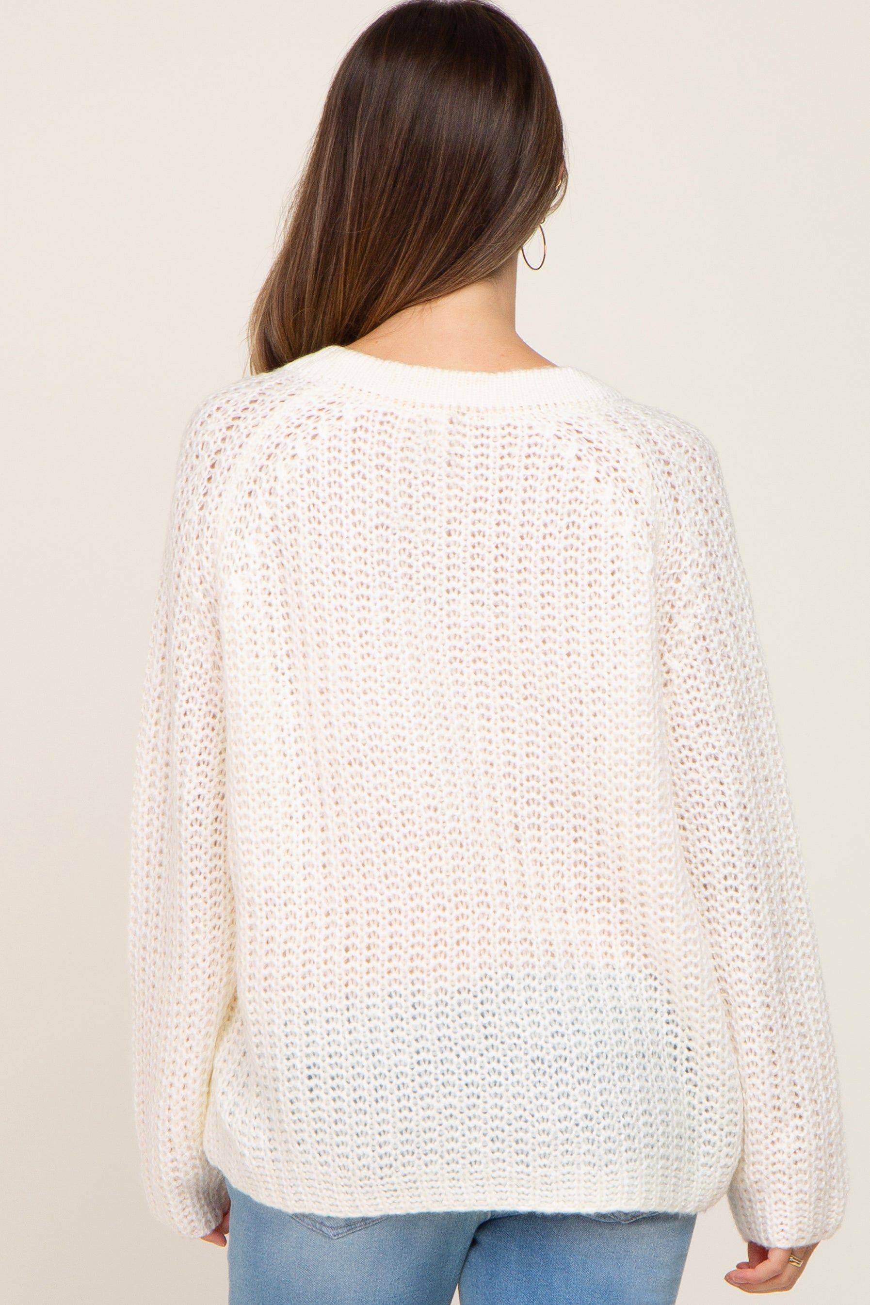 Ivory Open Knit Button Front Maternity Sweater sold by Pinkblush product image thumbnail 3