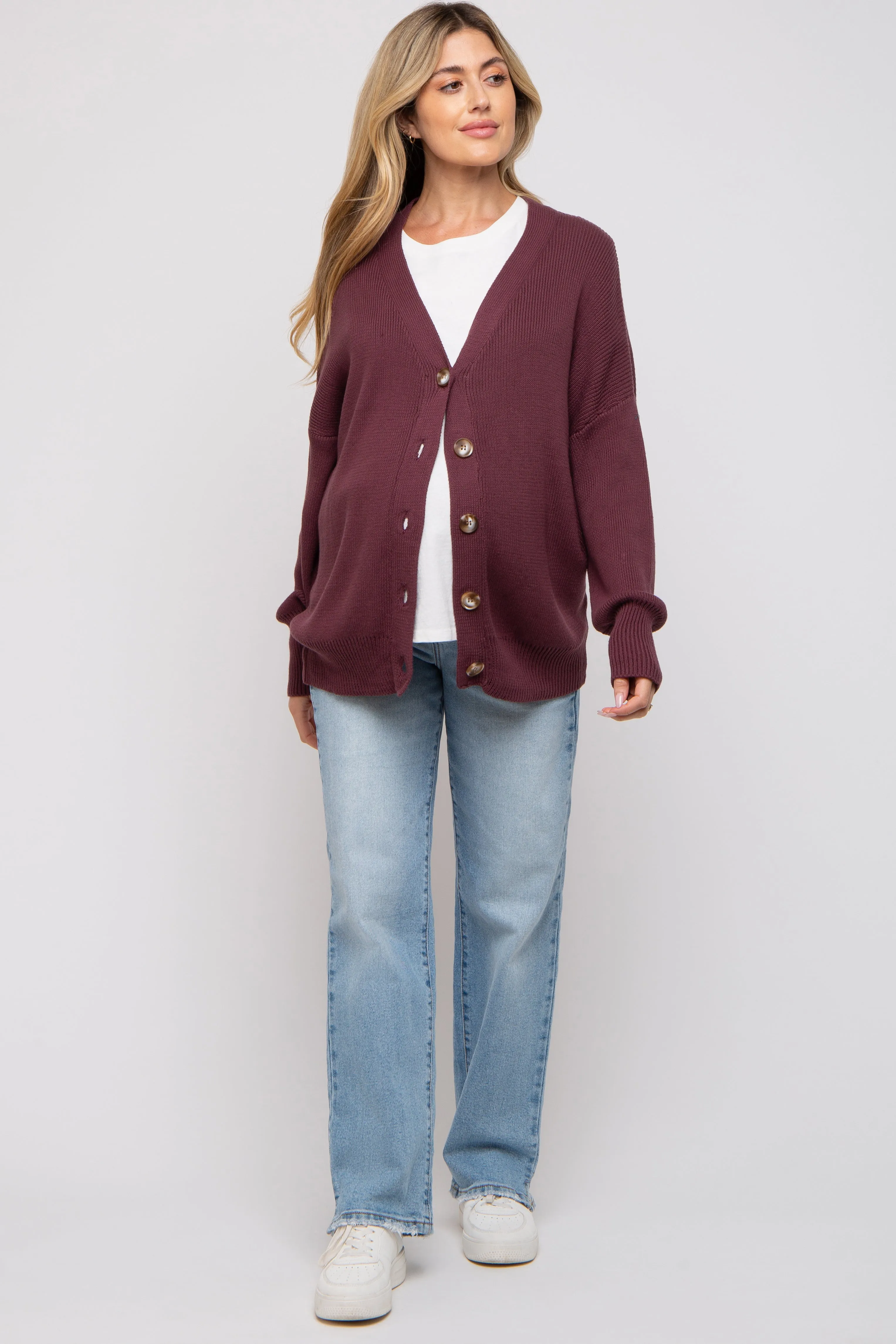 Plum Basic Ribbed Maternity Cardigan Sweater sold by Pinkblush product image thumbnail 5