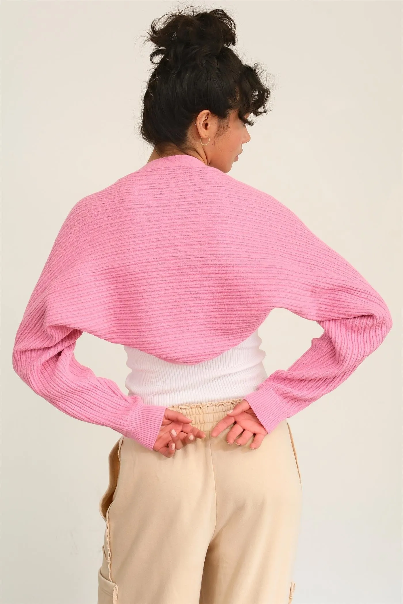 Rose Pink Ribbed Knit Bolero Cardigan sold by Pinkblush product image thumbnail 3