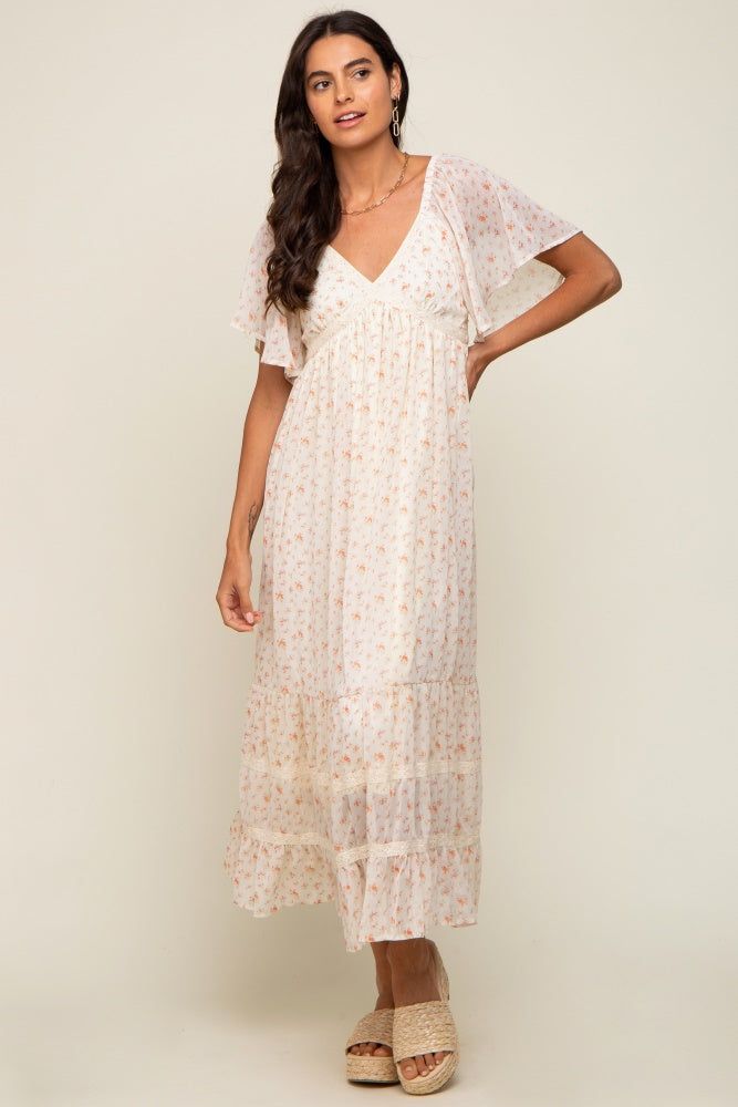Cream Floral Crochet Trim Midi Dress sold by Pinkblush product image thumbnail 4