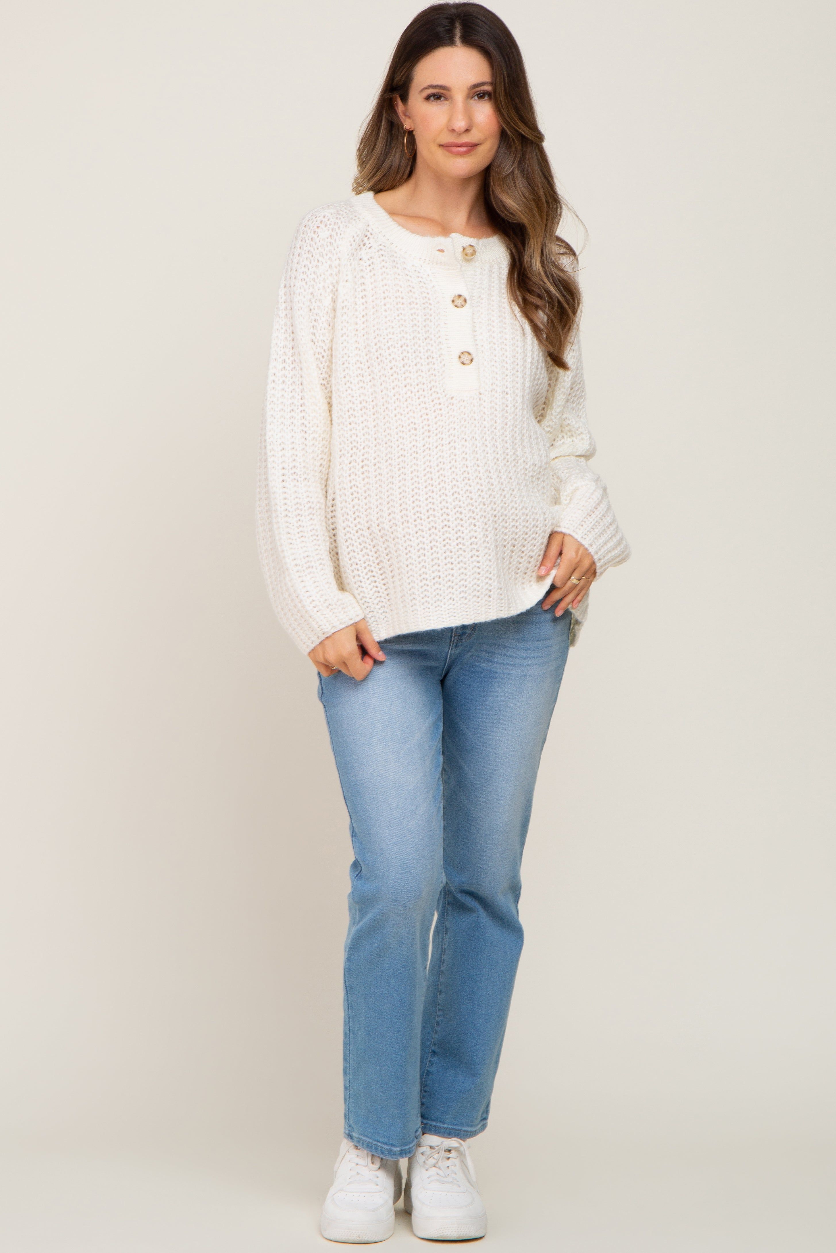 Ivory Open Knit Button Front Maternity Sweater sold by Pinkblush product image thumbnail 4
