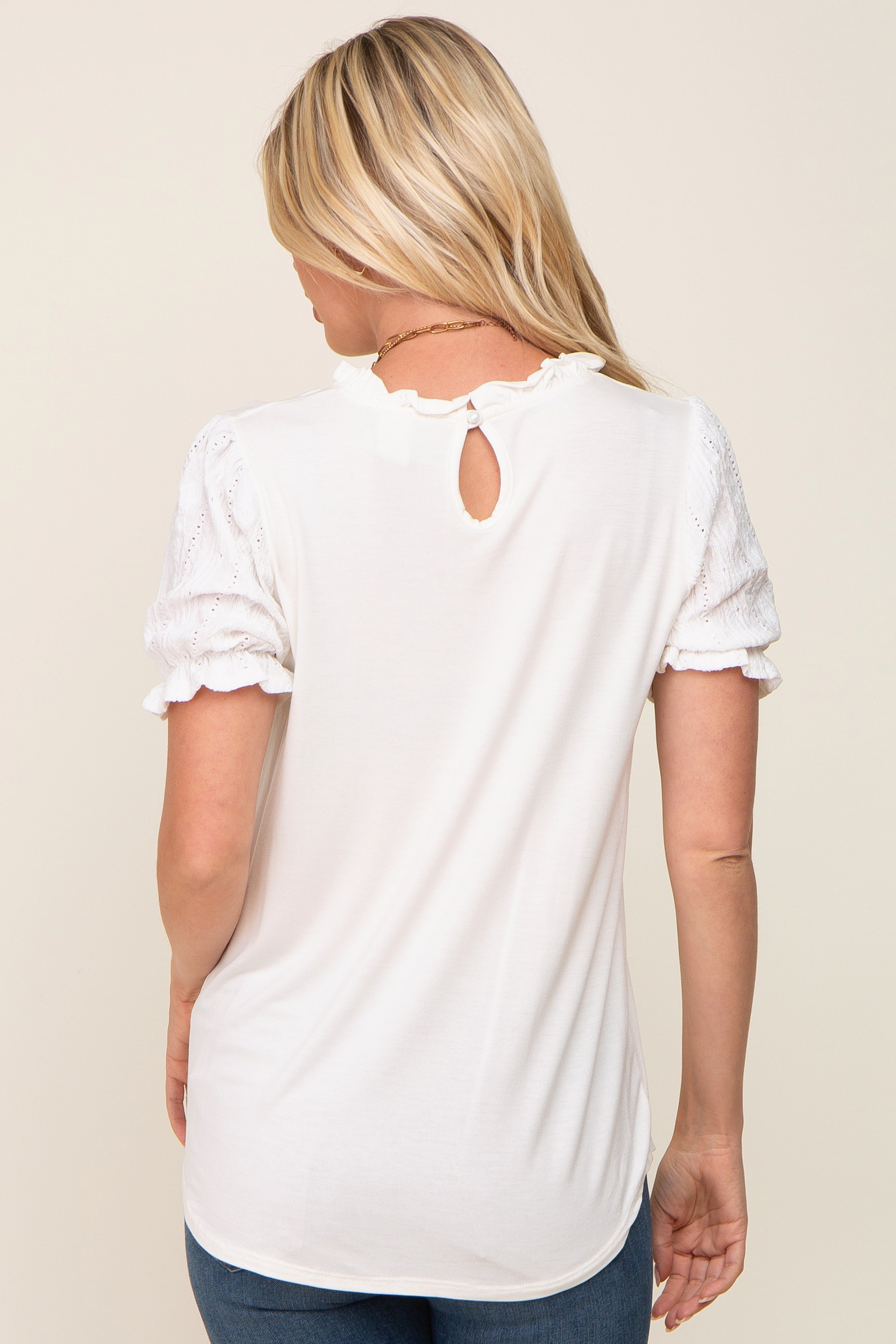 Ivory Contrast Crochet Sleeve Top sold by Pinkblush product image thumbnail 3