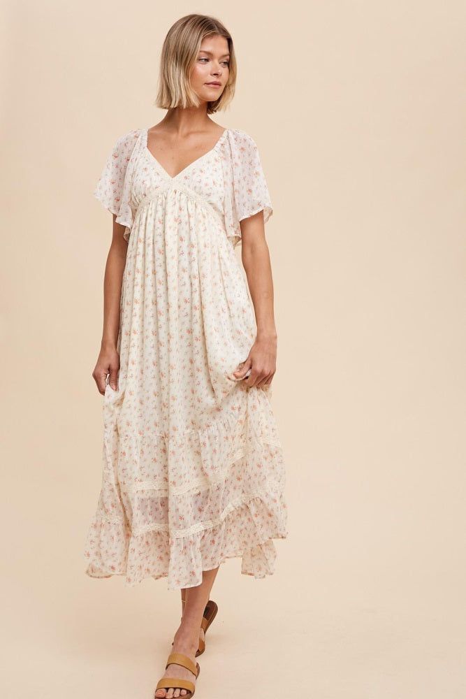 Cream Floral Crochet Trim Midi Dress sold by Pinkblush product image thumbnail 2