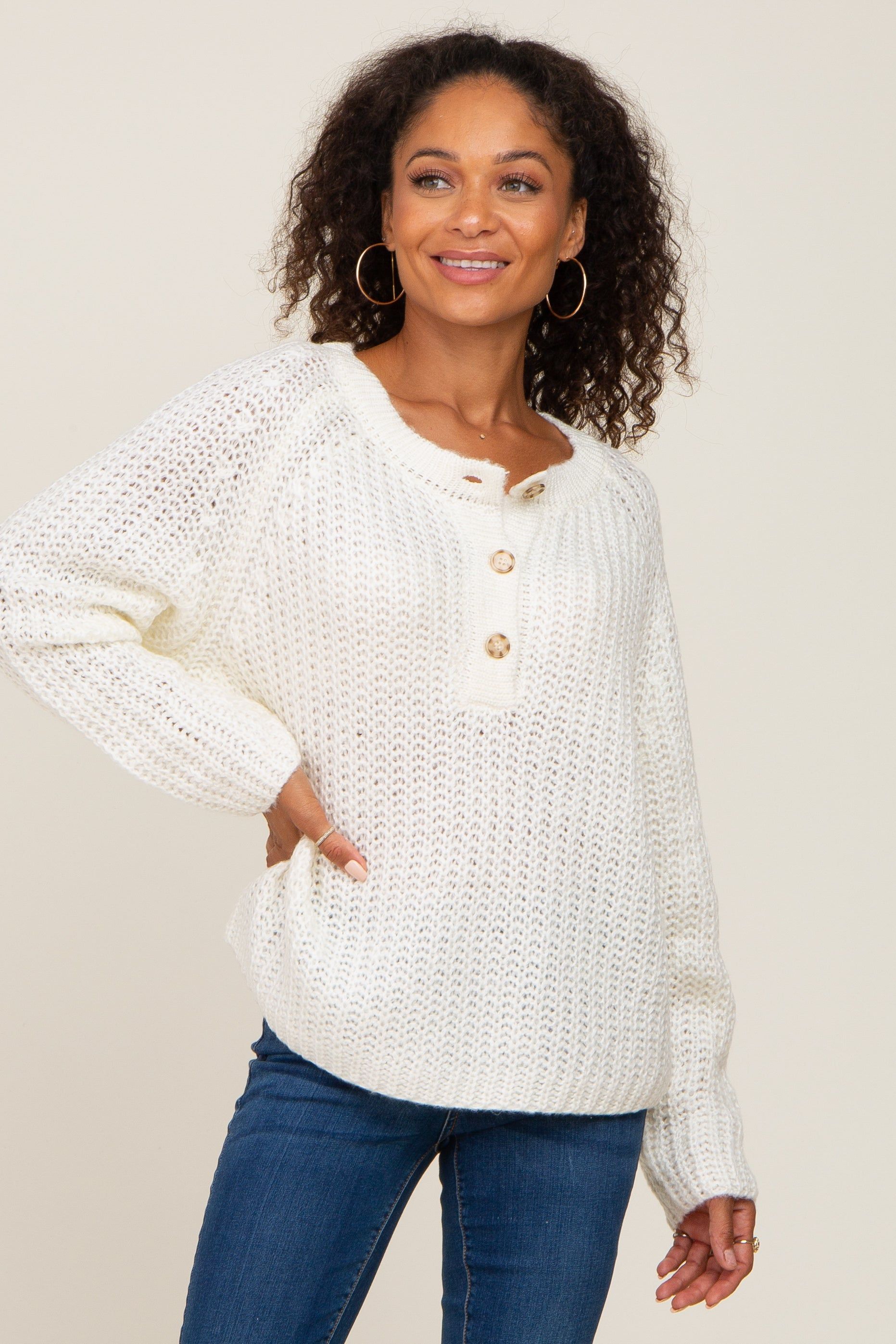 Ivory Open Knit Button Front Maternity Sweater sold by Pinkblush product image thumbnail 5