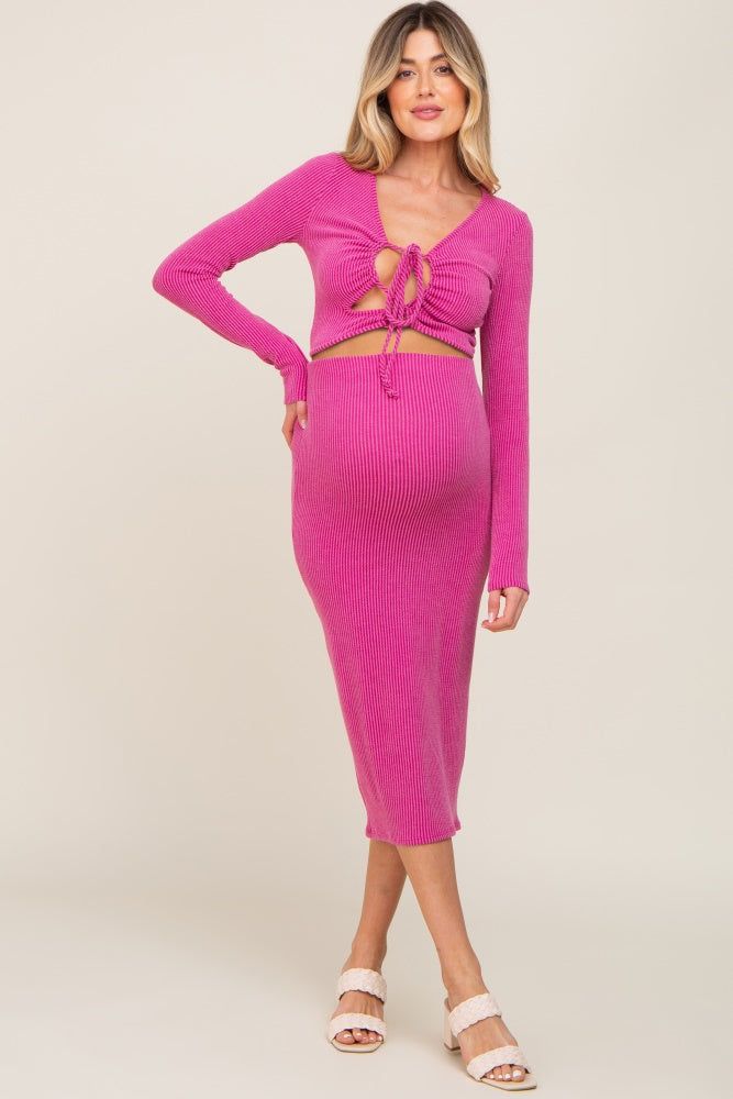 Fuchsia Ribbed Front Cutout Two Piece Maternity Skirt Set sold by Pinkblush product image thumbnail 4