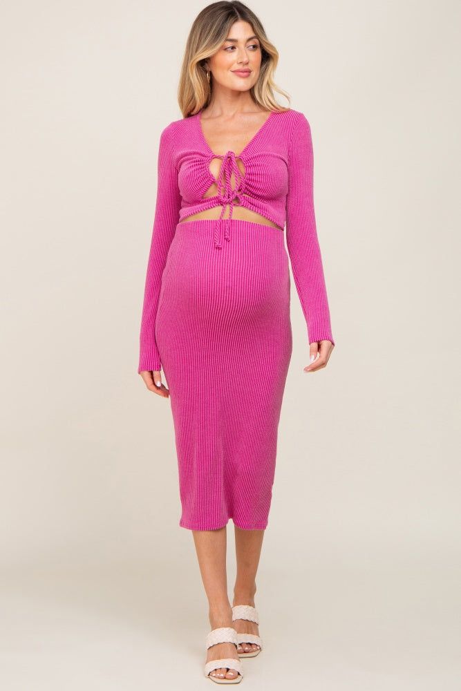 Fuchsia Ribbed Front Cutout Two Piece Maternity Skirt Set sold by Pinkblush