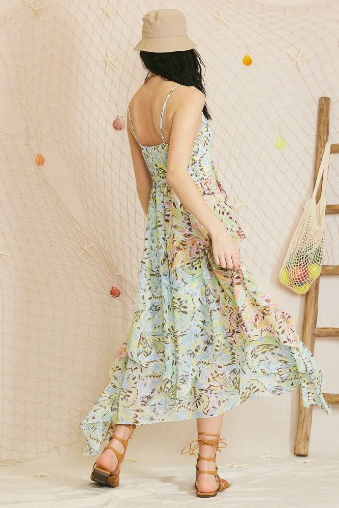 Mint Blue Printed Chiffon Asymmetrical Maxi Dress sold by Pinkblush product image thumbnail 3