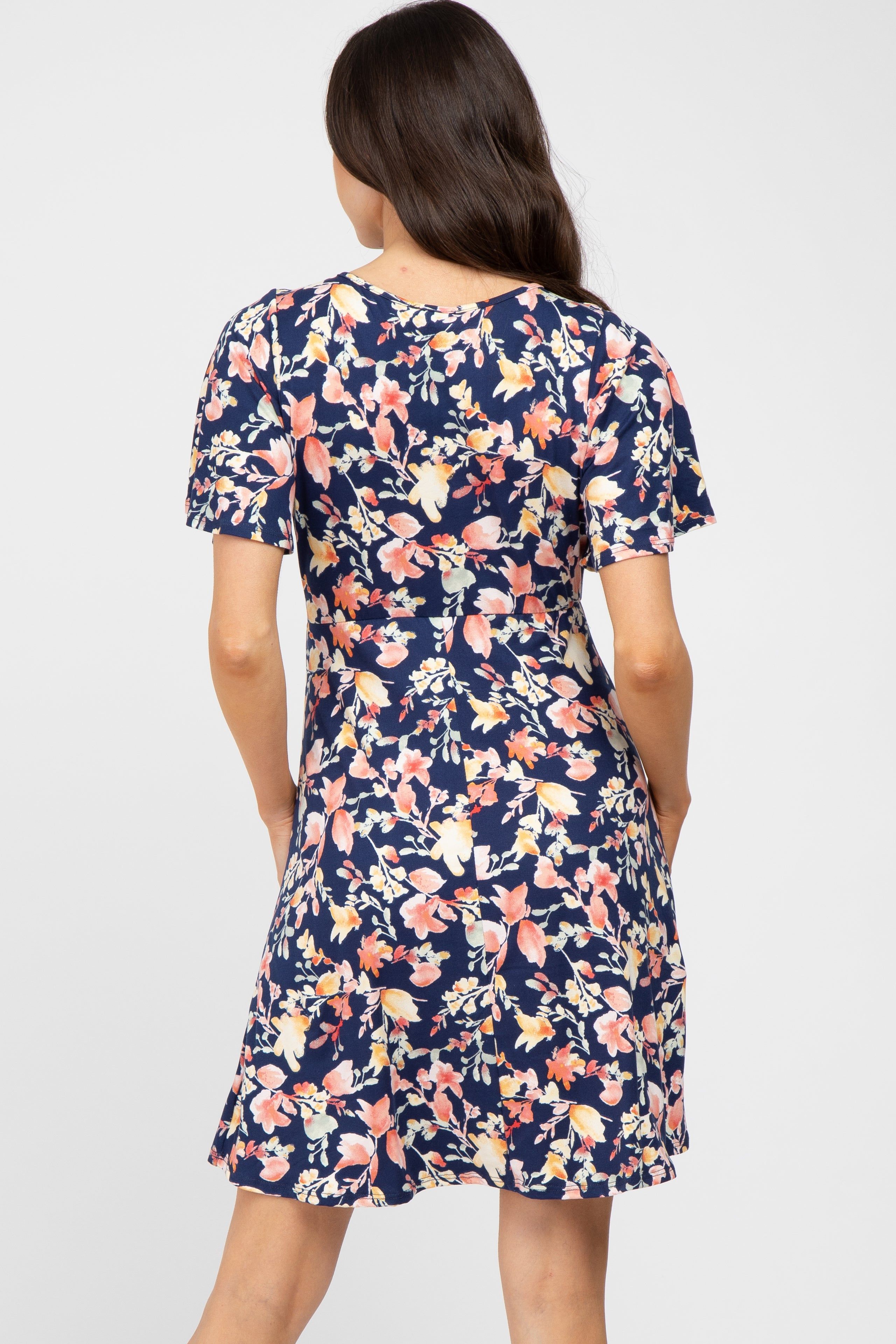 Navy Floral Short Sleeve Maternity Dress sold by Pinkblush product image thumbnail 3