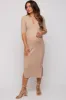 Beige Ribbed Knit Maternity Midi Dress sold by Pinkblush