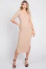 Beige Ribbed Knit Maternity Midi Dress sold by Pinkblush