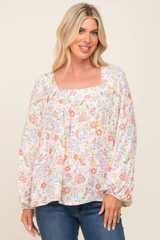 Lavender Floral Textured Dot Square Neck Blouse sold by Pinkblush