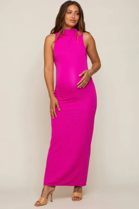 Fuchsia Textured Open Back Maternity Maxi Dress sold by Pinkblush