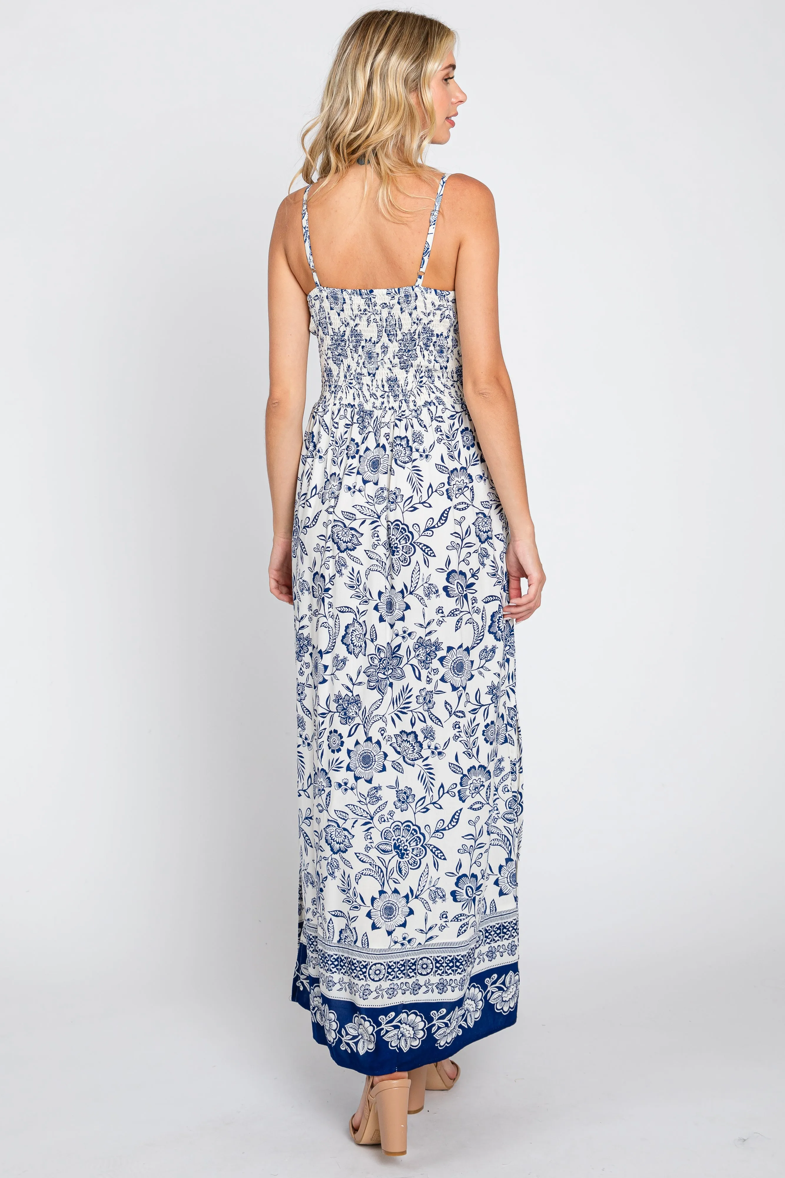 Navy Blue Floral Border Print Front Twist Maxi Dress sold by Pinkblush product image thumbnail 4