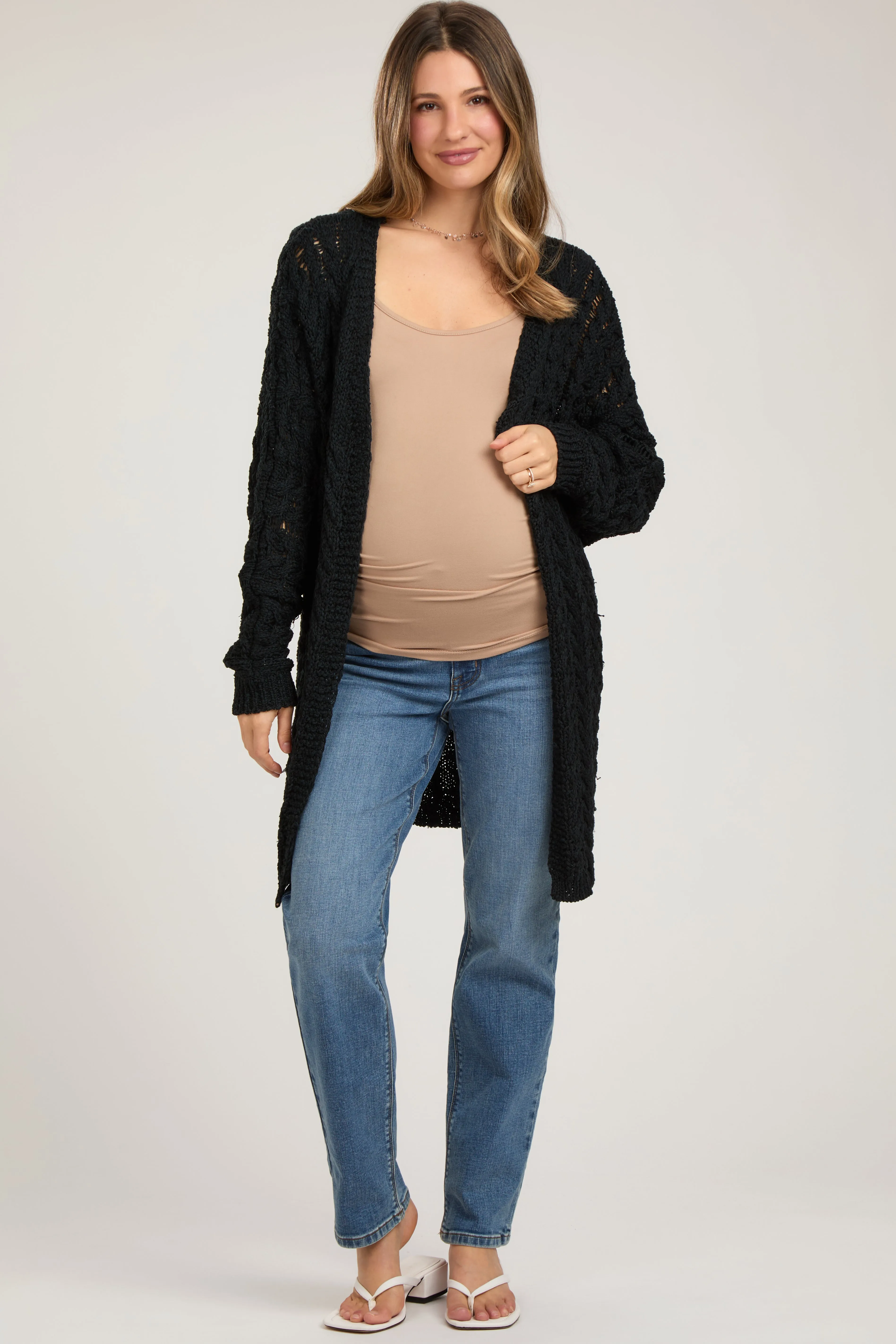 Black Knit Maternity Cardigan sold by Pinkblush