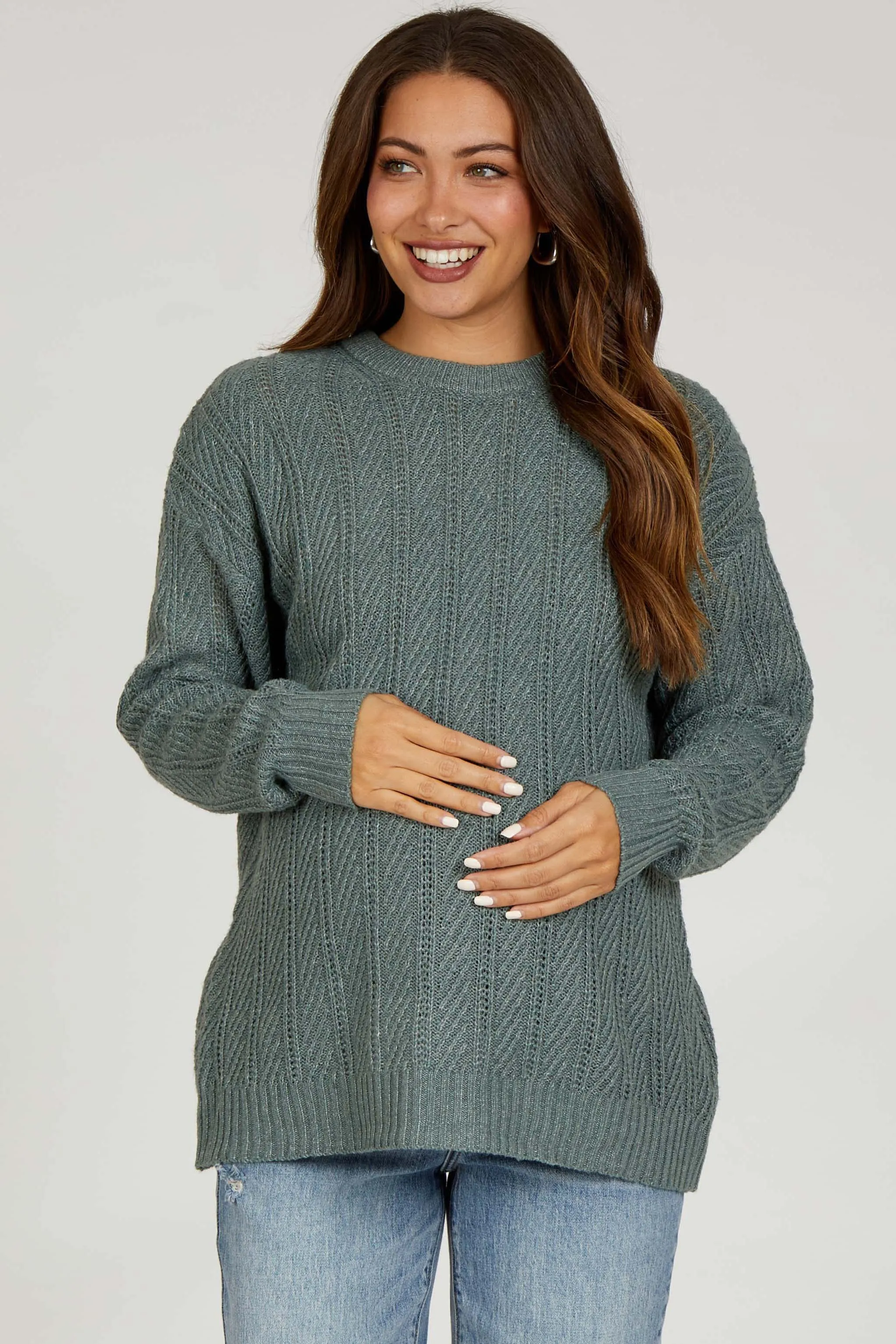 Olive Pattern Knit Maternity Sweater sold by Pinkblush
