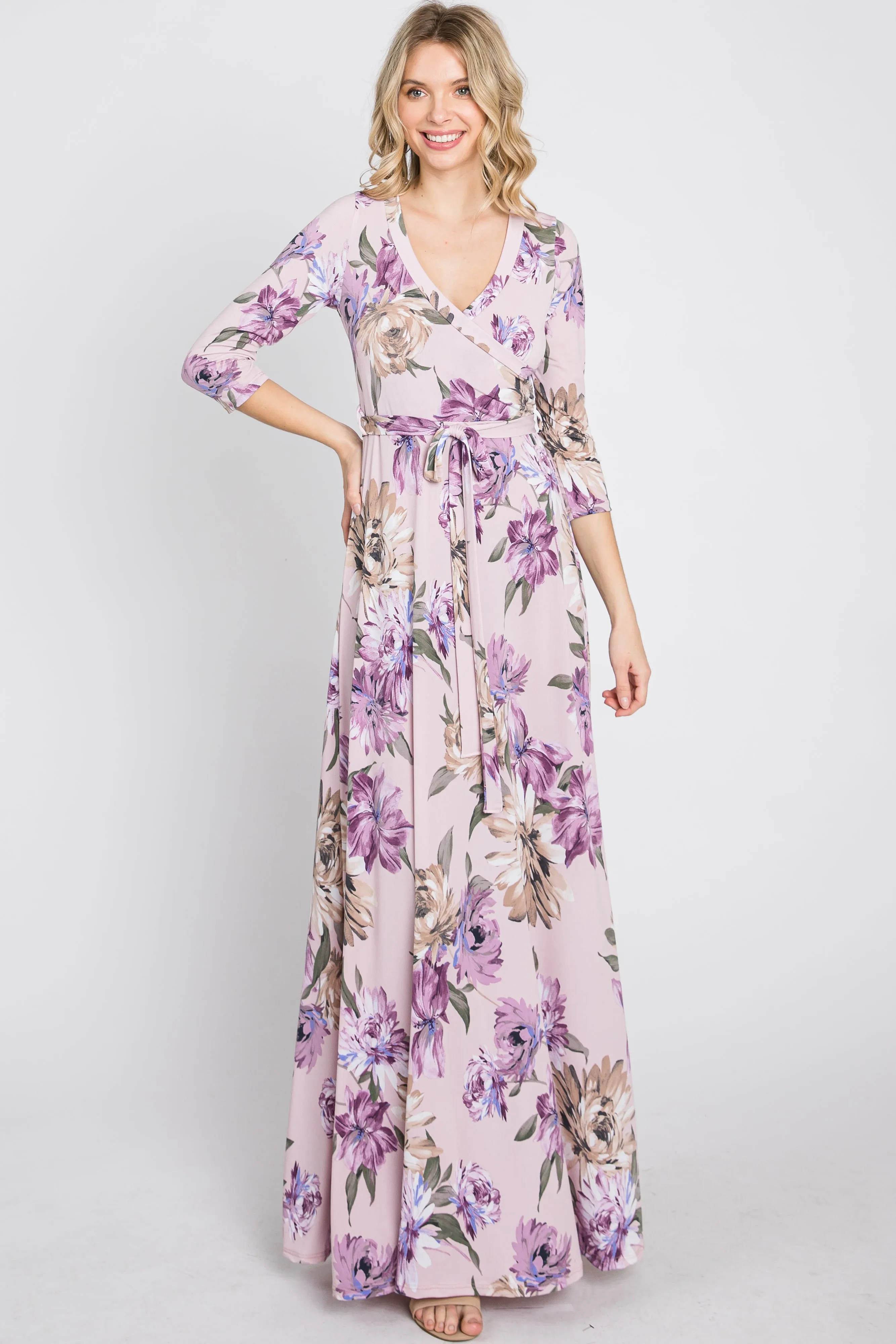 Lavender Floral Wrap Maxi Dress sold by Pinkblush product image thumbnail 4