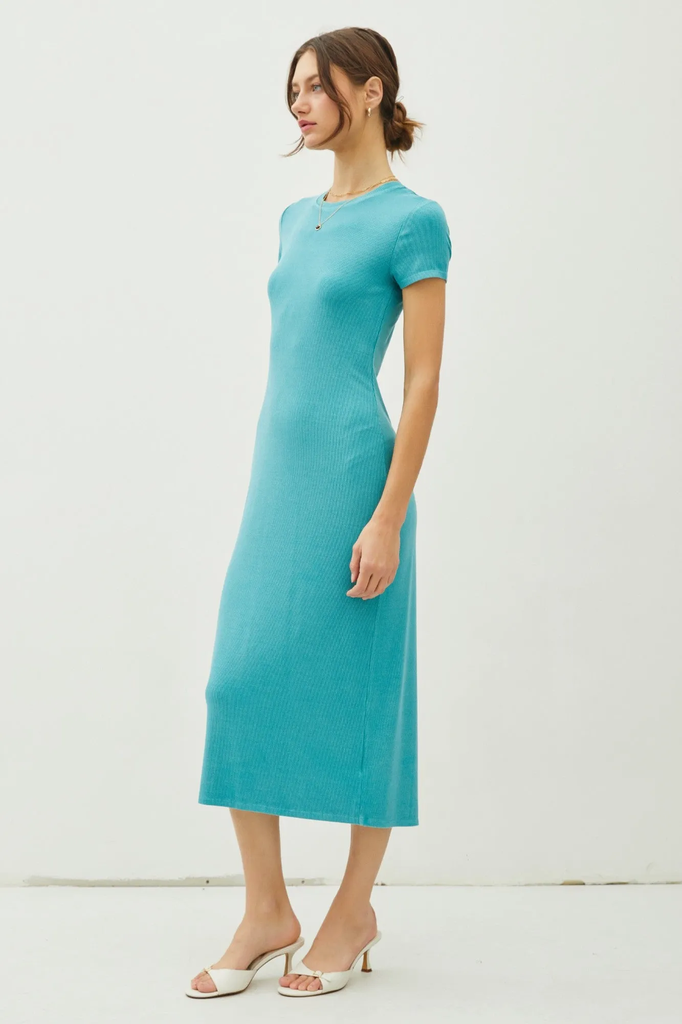 Turquoise Rib Knit Back Slit Dress sold by Pinkblush product image thumbnail 2