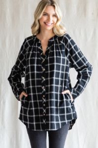 Black Plaid Button Down Long Sleeve Maternity Top sold by Pinkblush