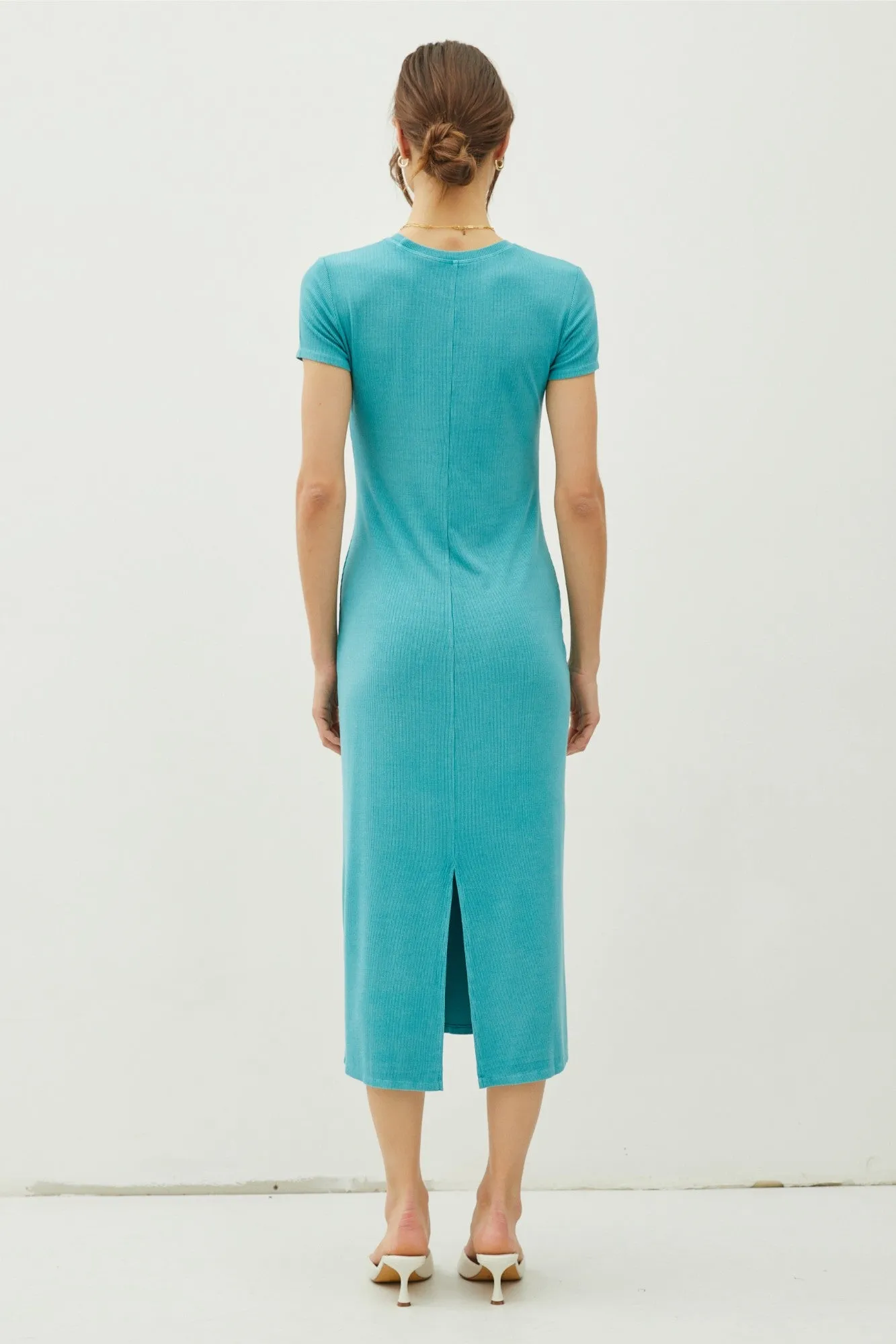 Turquoise Rib Knit Back Slit Dress sold by Pinkblush product image thumbnail 3