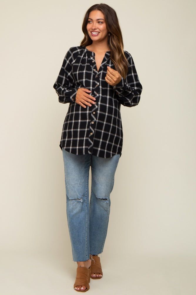 Black Plaid Button Down Long Sleeve Maternity Top sold by Pinkblush product image thumbnail 4