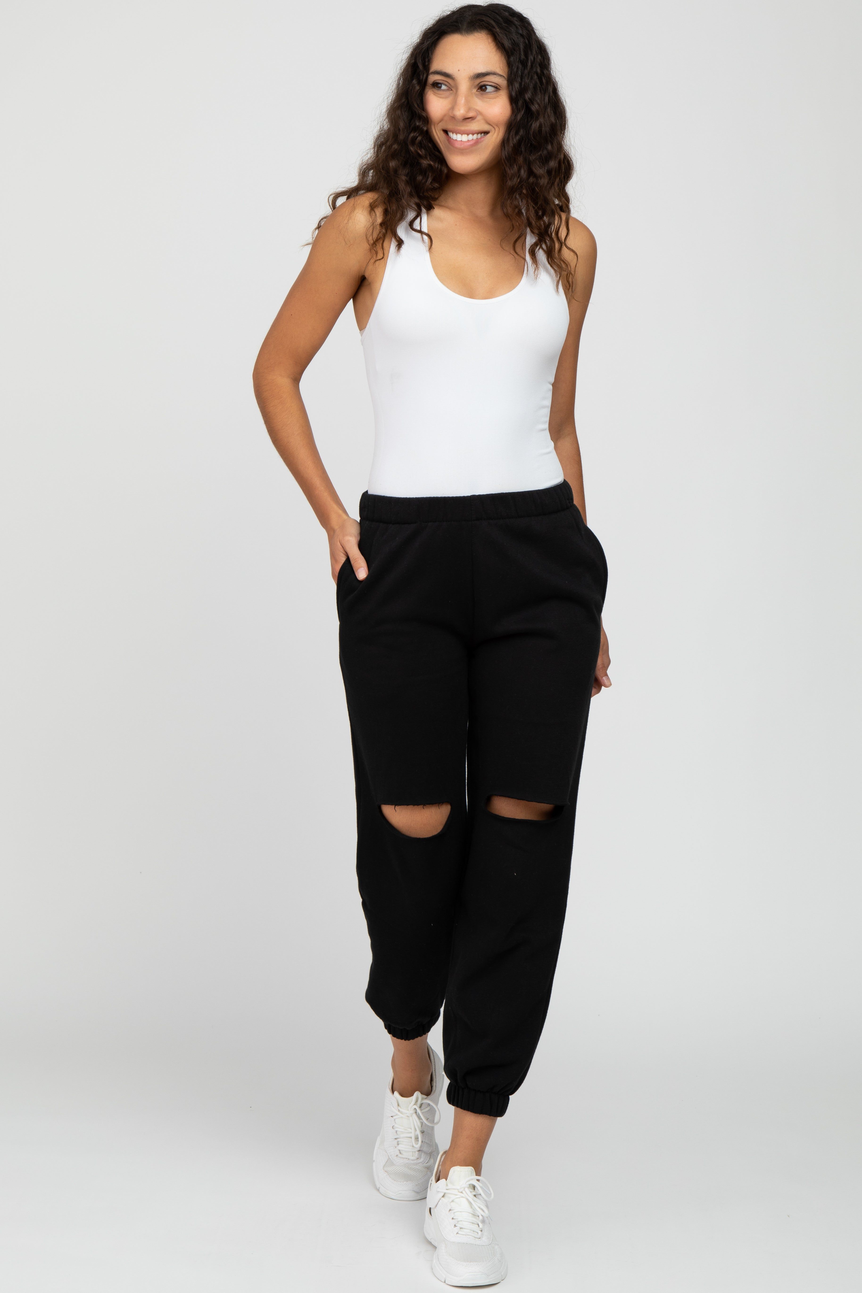 Black Ripped Knee Sweatpants sold by Pinkblush