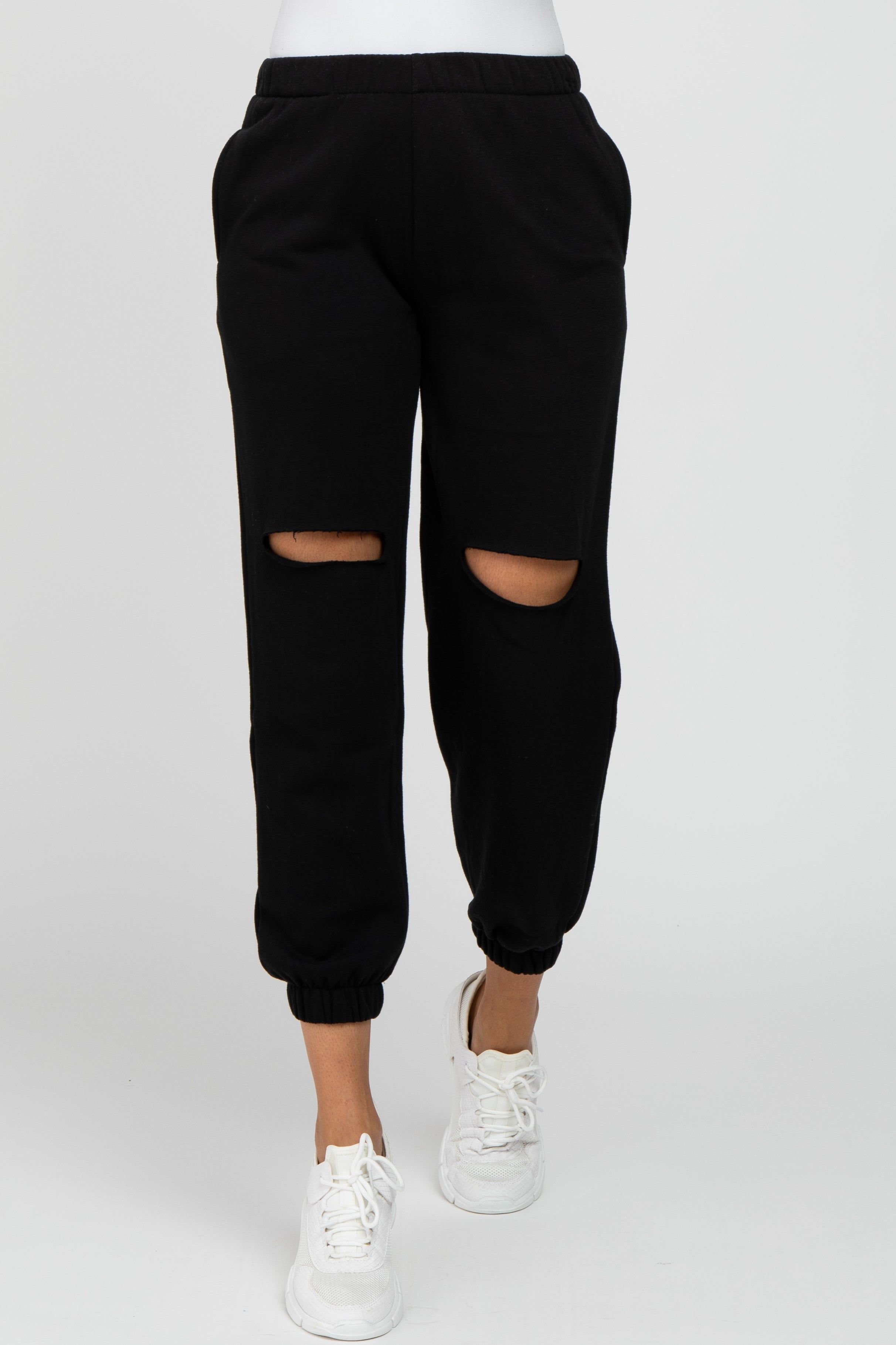 Black Ripped Knee Sweatpants sold by Pinkblush product image thumbnail 2