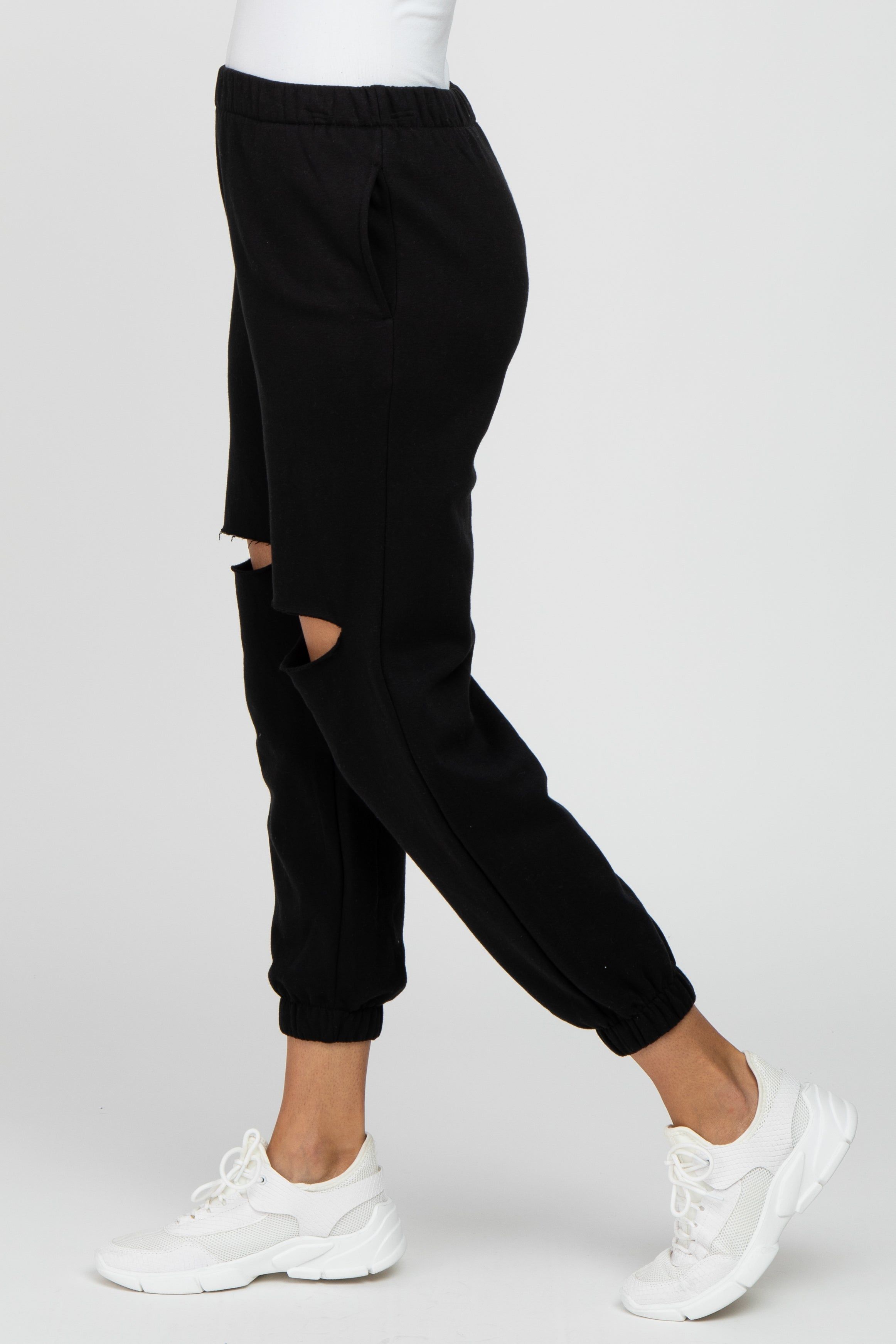 Black Ripped Knee Sweatpants sold by Pinkblush product image thumbnail 3