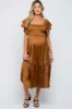 Camel Satin Flutter Sleeve Maternity Midi Dress sold by Pinkblush