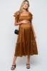 Camel Satin Flutter Sleeve Maternity Midi Dress sold by Pinkblush
