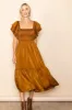 Camel Satin Flutter Sleeve Maternity Midi Dress sold by Pinkblush