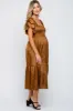 Camel Satin Flutter Sleeve Maternity Midi Dress sold by Pinkblush