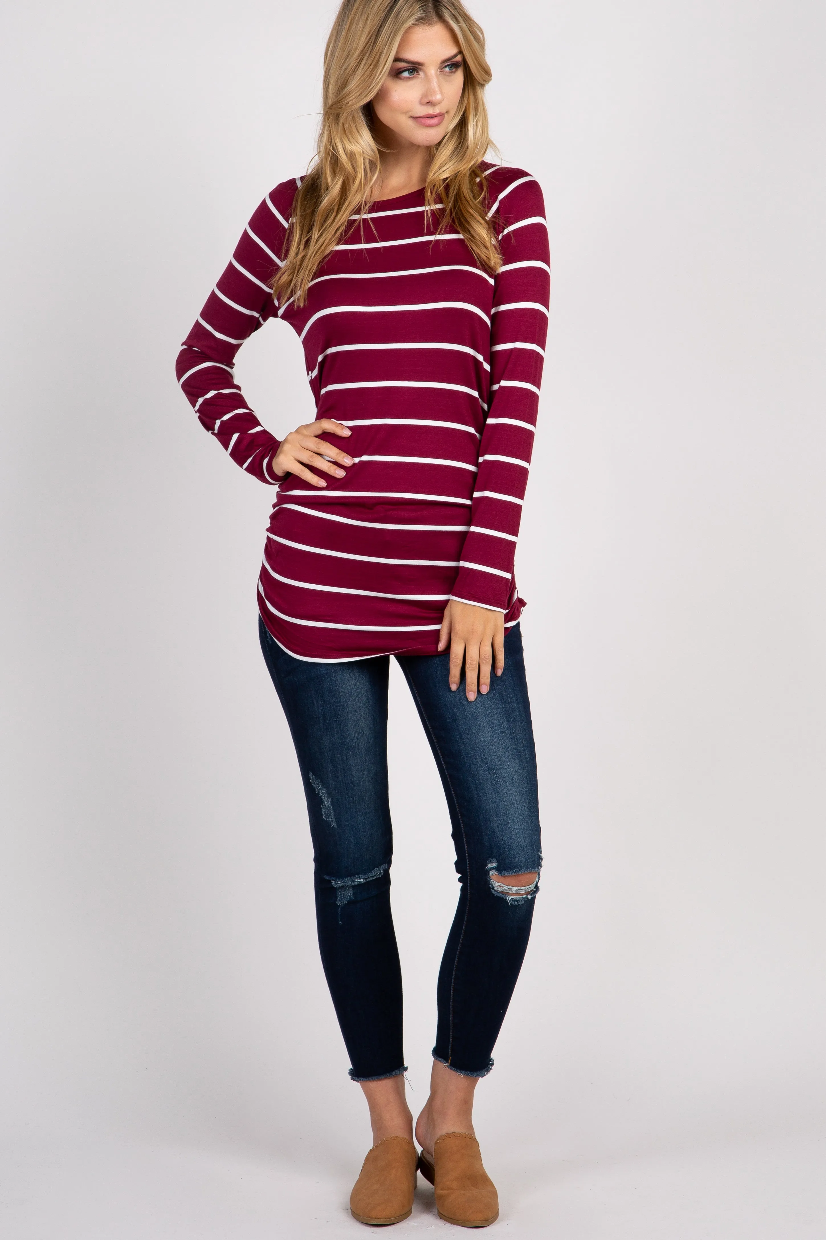 Burgundy Striped Ruched Top sold by Pinkblush product image thumbnail 2