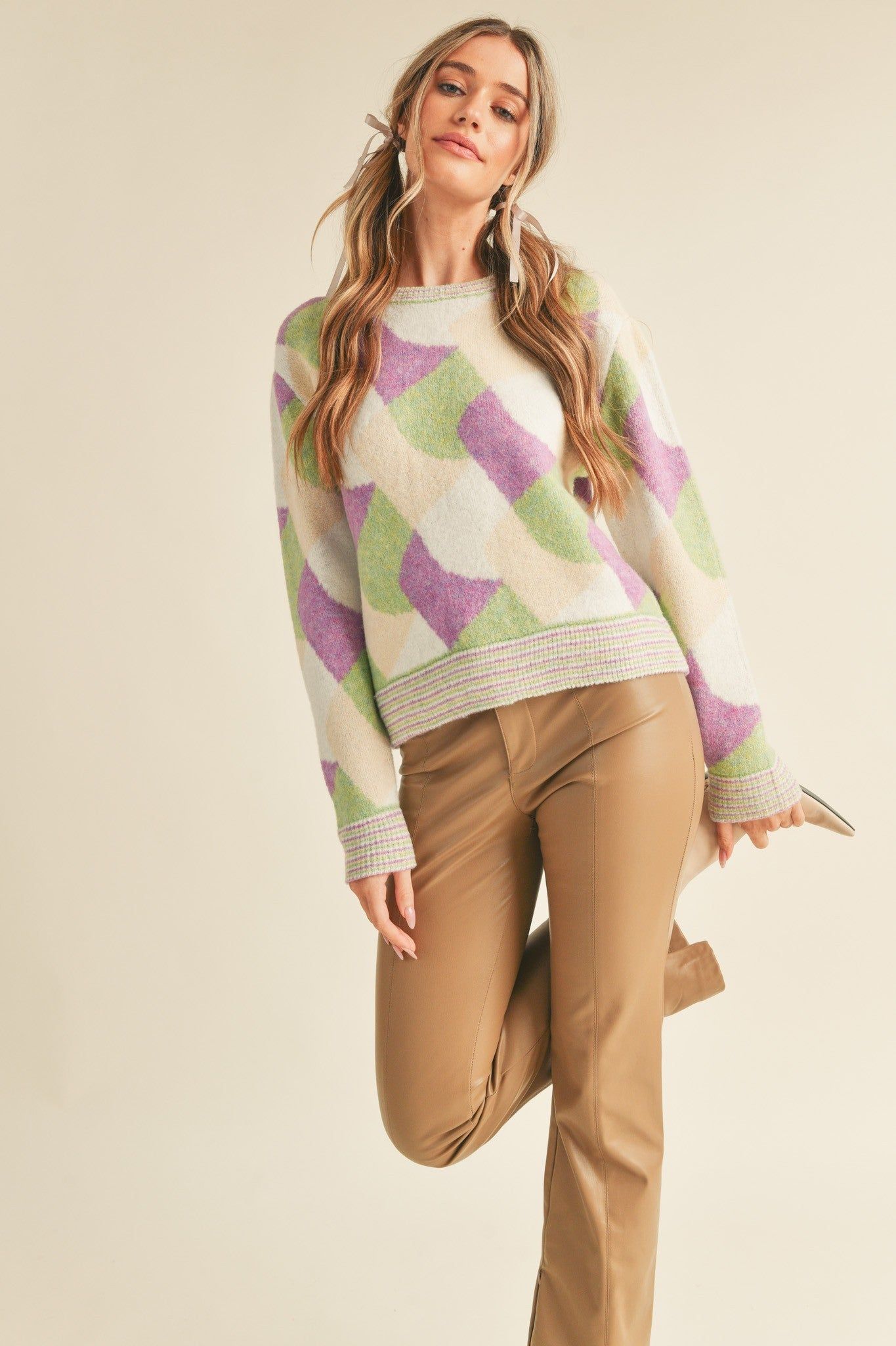 Purple Green Multi Colorful Abstract Knit Sweater sold by Pinkblush product image thumbnail 4