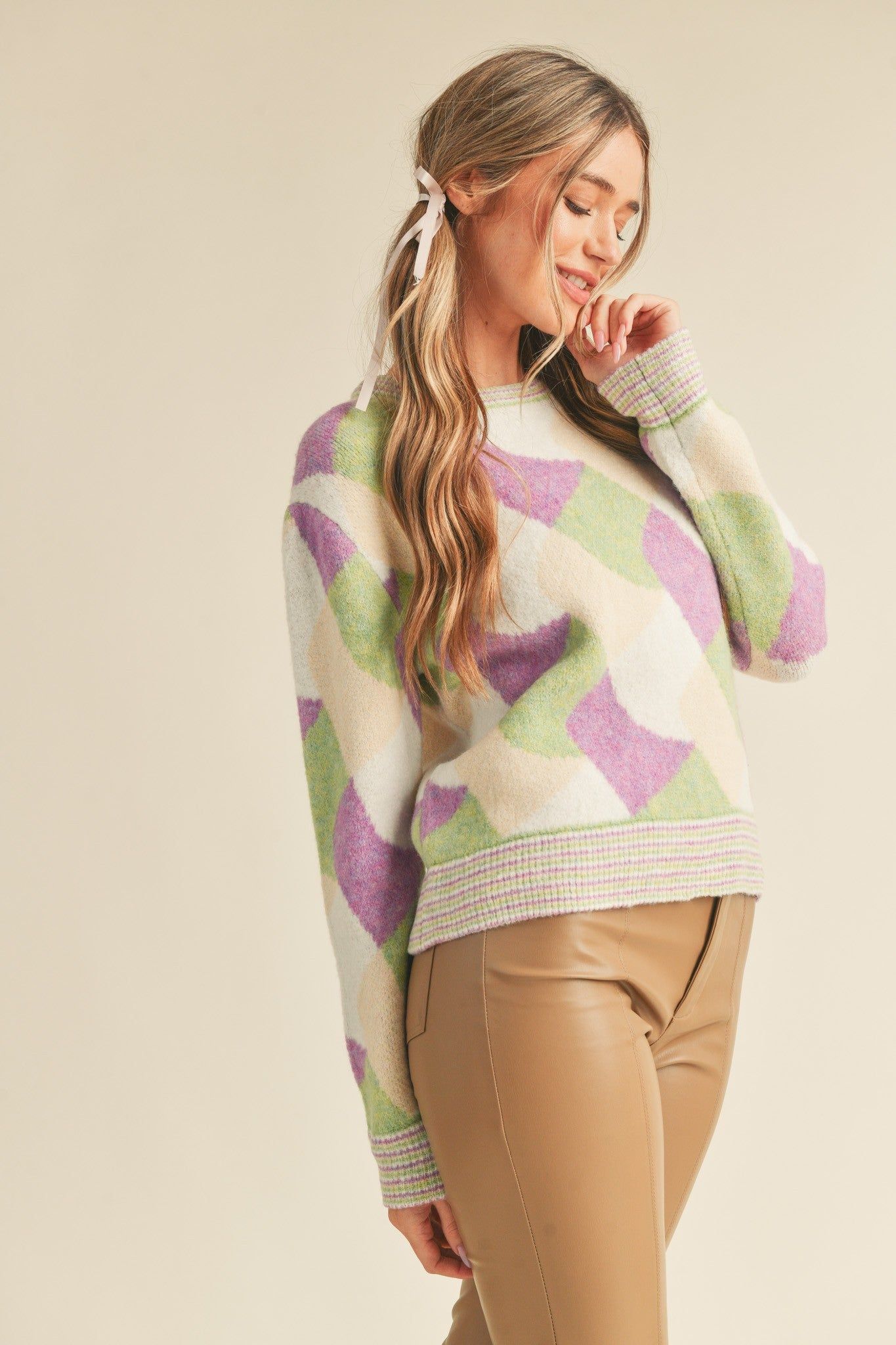 Purple Green Multi Colorful Abstract Knit Sweater sold by Pinkblush product image thumbnail 2