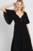 Black Front Tie Ruffle Sleeve Midi Dress sold by Pinkblush