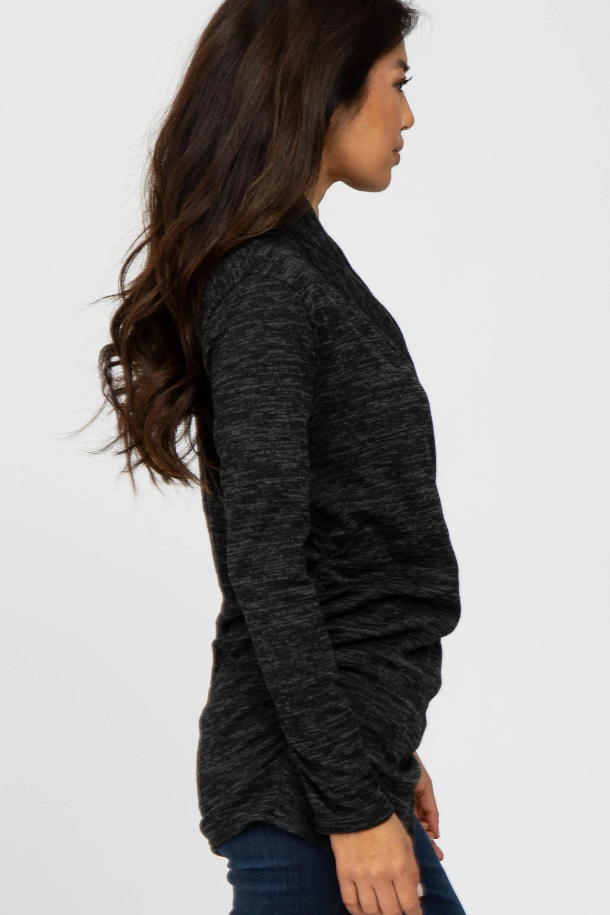 Black Soft Heathered Draped Wrap Nursing Top sold by Pinkblush product image thumbnail 2