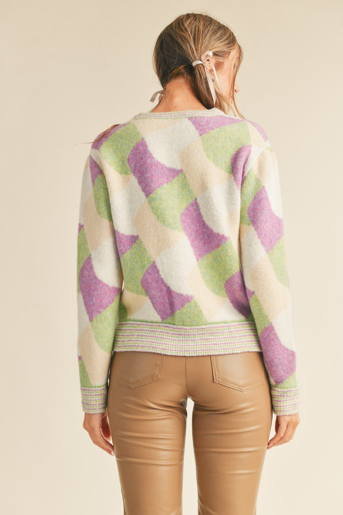 Purple Green Multi Colorful Abstract Knit Sweater sold by Pinkblush product image thumbnail 3