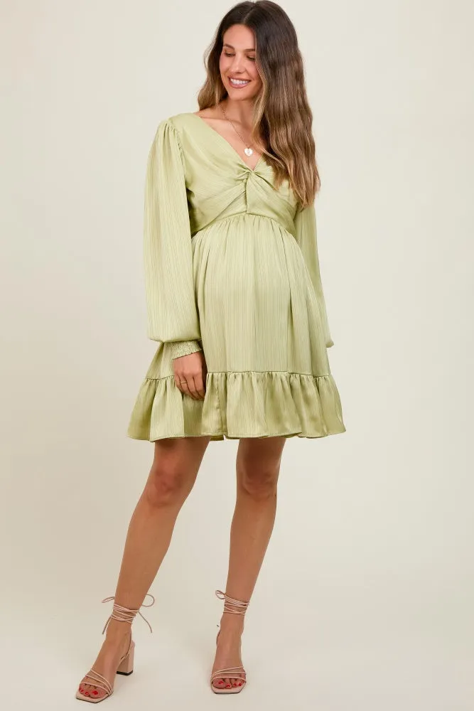 Mint Green Striped Satin Twist Front Maternity Dress sold by Pinkblush product image thumbnail 3
