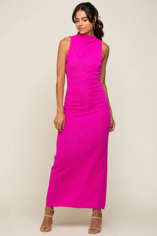 Fuchsia Textured Open Back Maxi Dress sold by Pinkblush