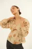 Natural Floral Chiffon Surplice-Back Peplum Peasant Top sold by Pinkblush