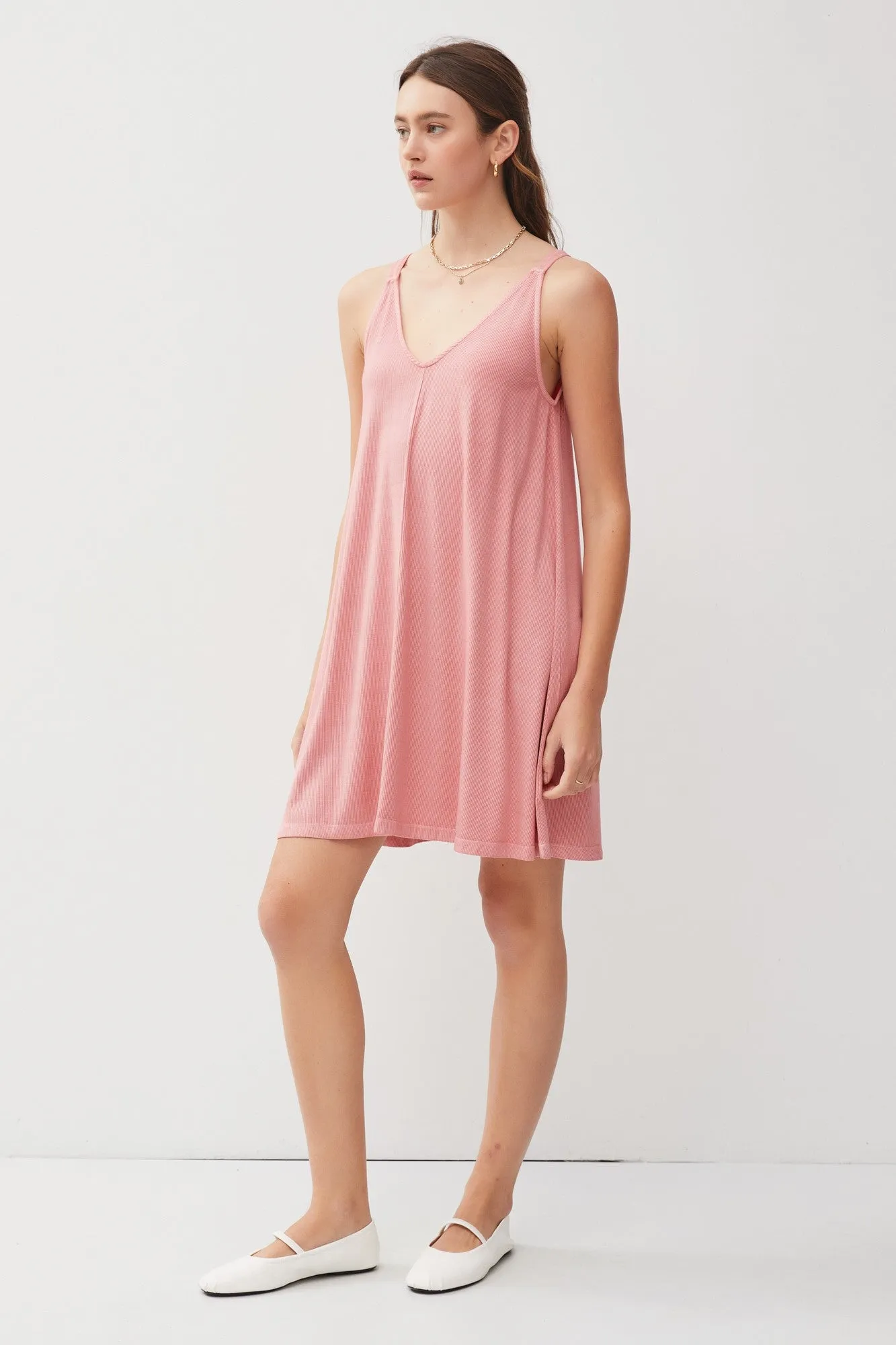 Mauve Ribbed Sleeveless Front Seam Dress sold by Pinkblush product image thumbnail 2