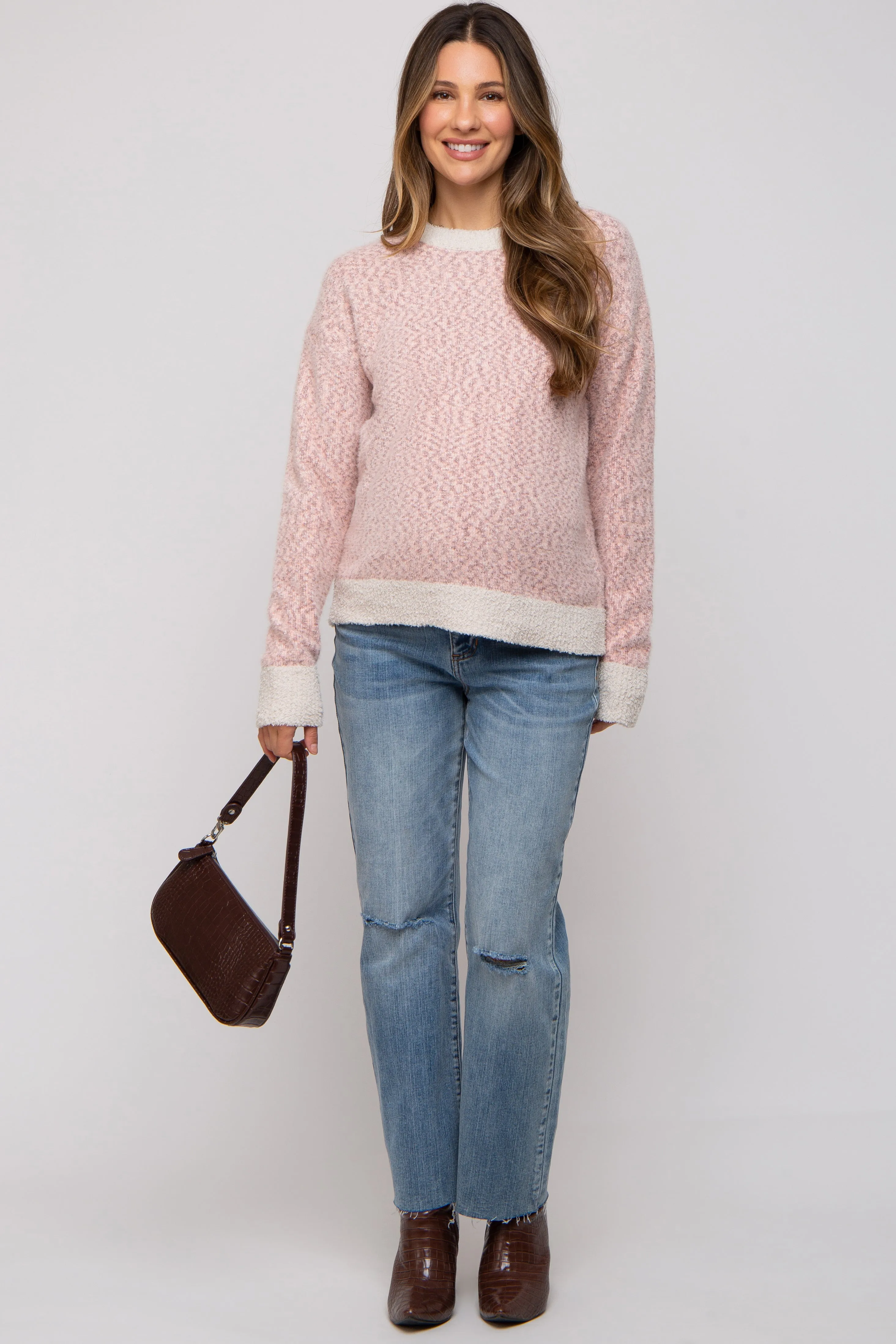 Mauve Two Tone Fuzzy Knit Maternity Sweater sold by Pinkblush product image thumbnail 5