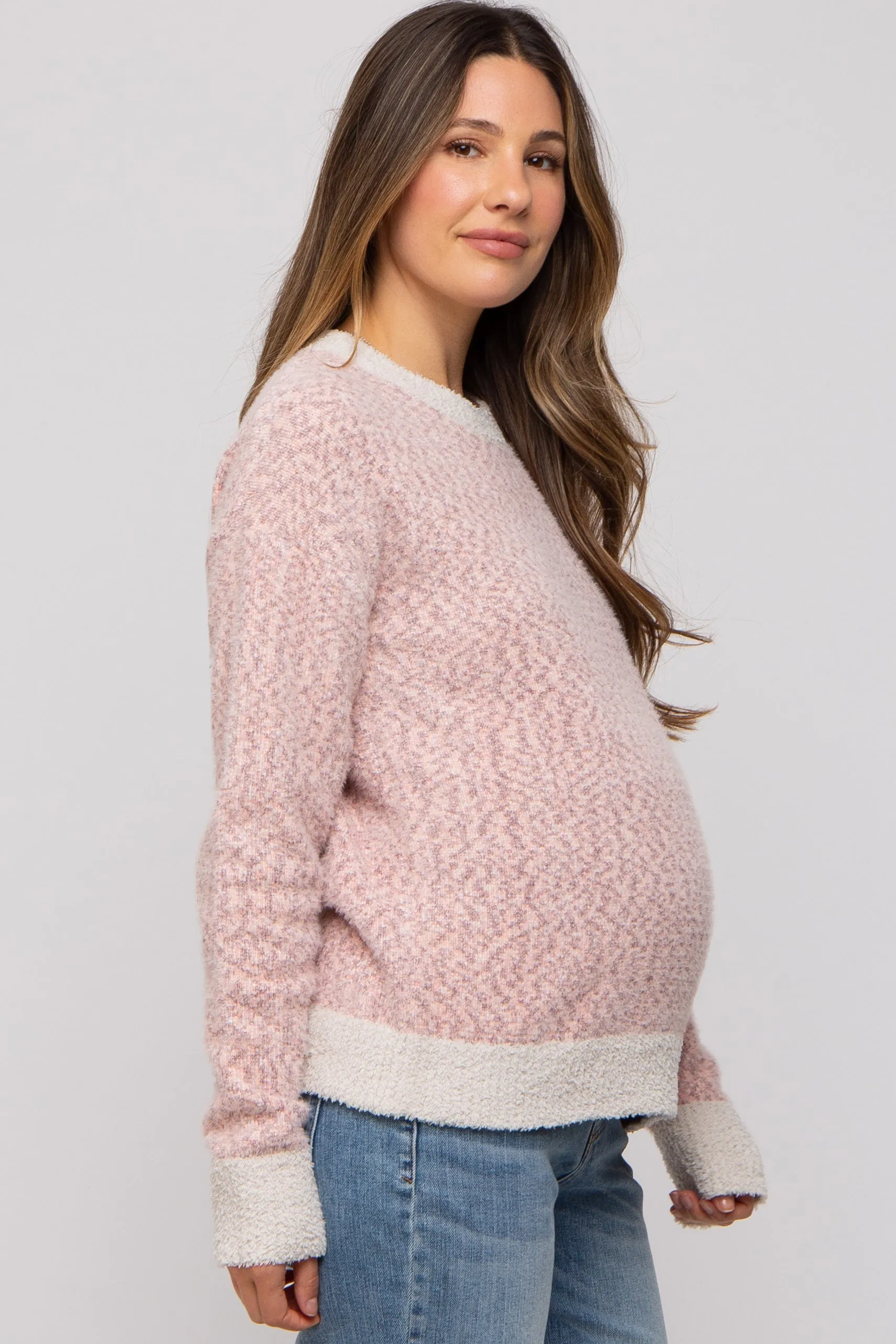 Mauve Two Tone Fuzzy Knit Maternity Sweater sold by Pinkblush product image thumbnail 3
