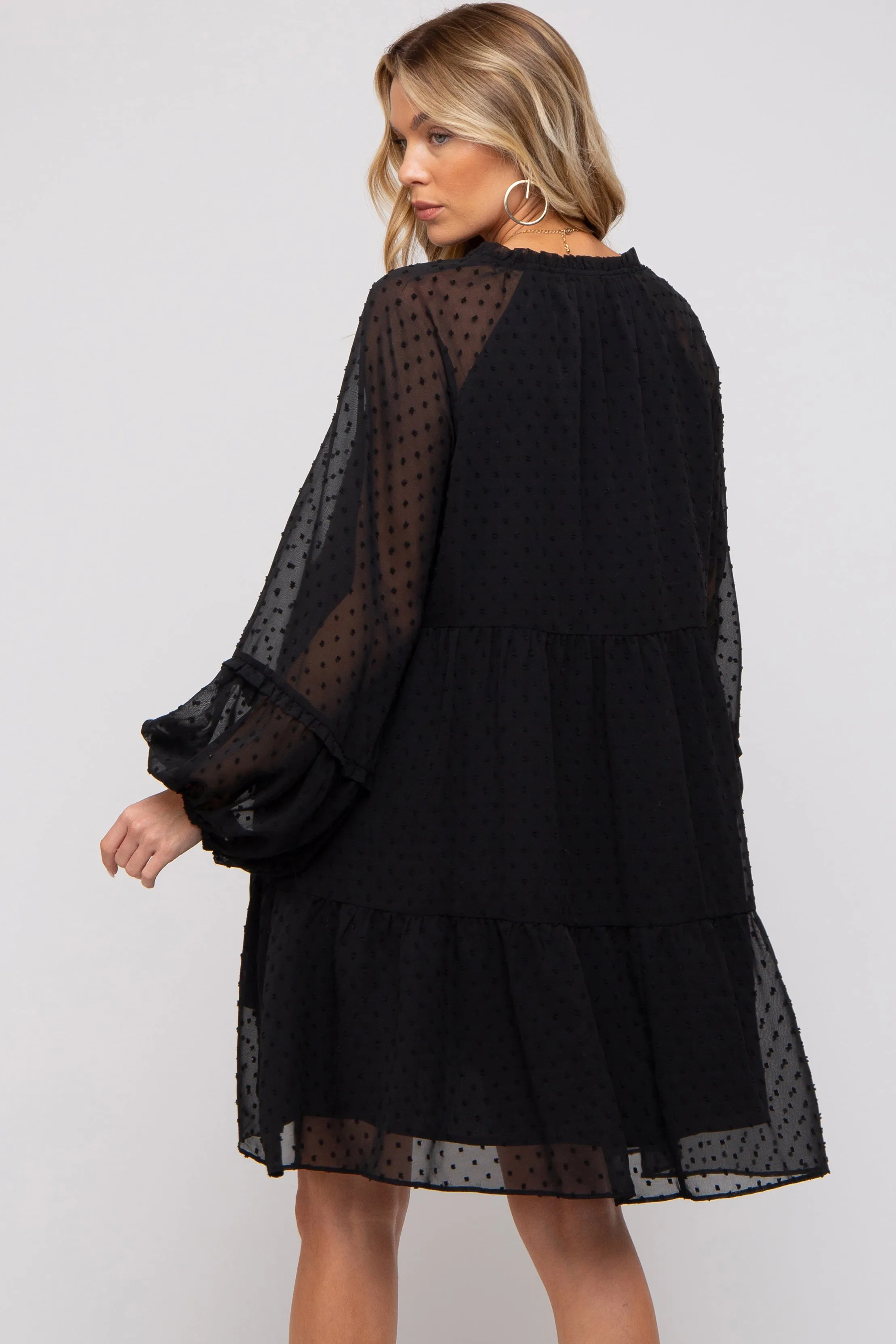 Black Swiss Dot Chiffon Tiered Maternity Dress sold by Pinkblush product image thumbnail 3