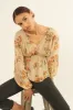 Natural Floral Chiffon Surplice-Back Peplum Peasant Top sold by Pinkblush