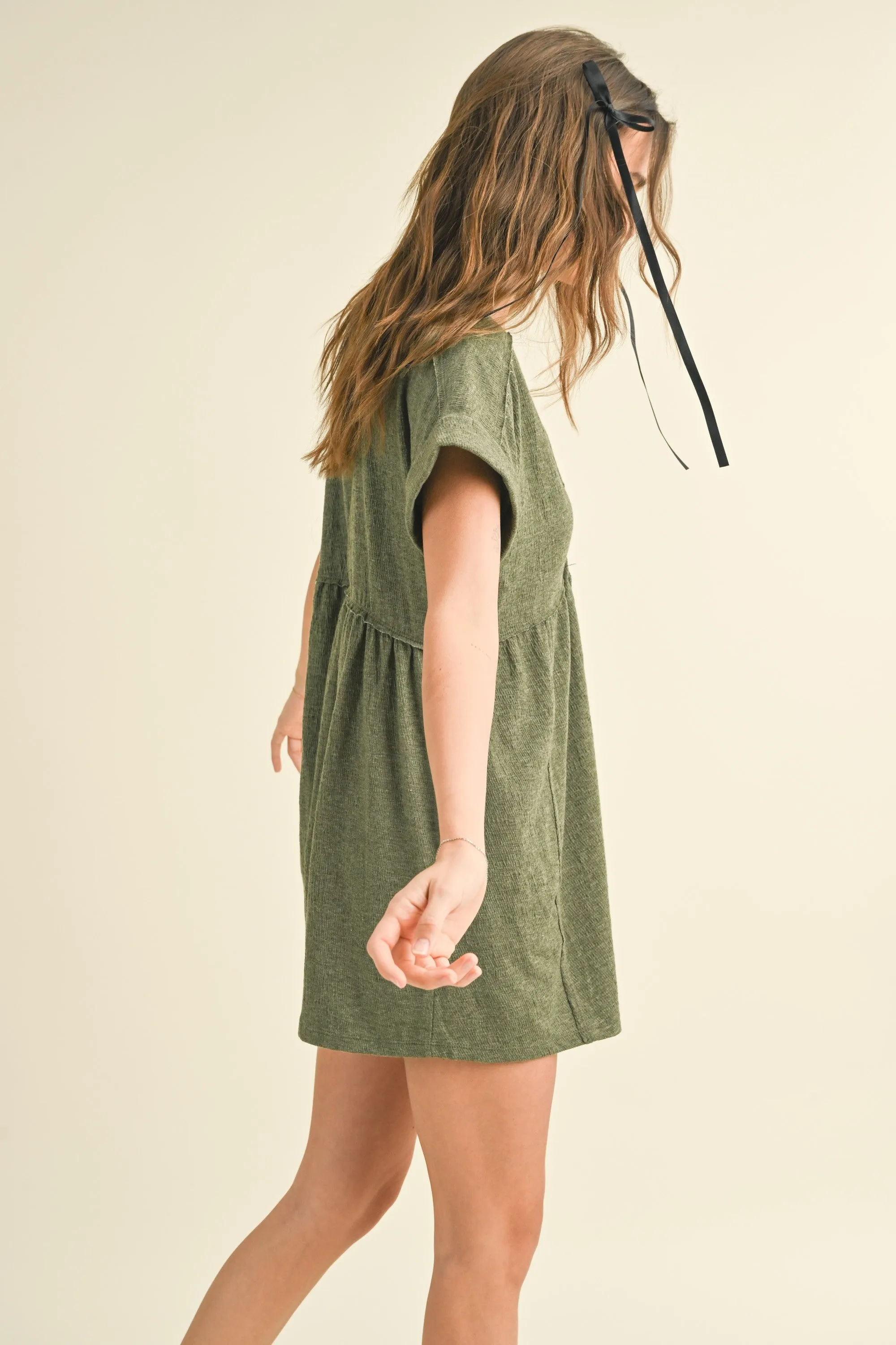 Olive Button Up Raw Hem Romper sold by Pinkblush product image thumbnail 3