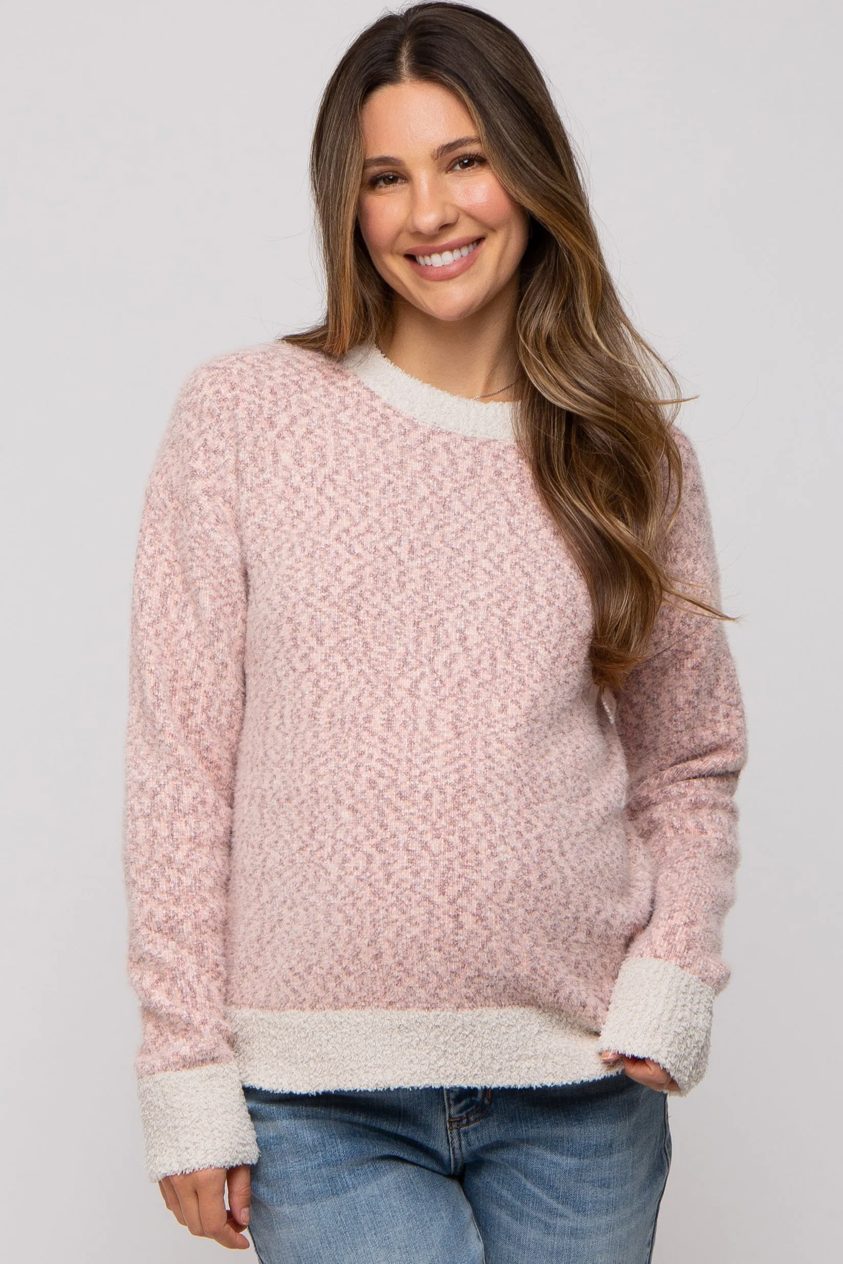 Mauve Two Tone Fuzzy Knit Maternity Sweater sold by Pinkblush